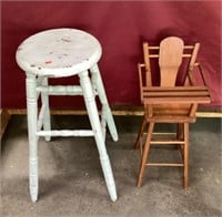 Vintage Wood Stool, Doll High Chair