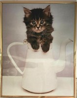 Cat in a Kettle Print Vintage