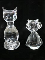 VIKING ART GLASS CAT AND OWL FIGURALS