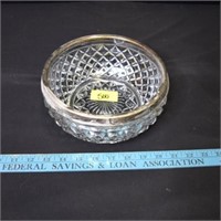 VTG lead crystal pressed serving bowl with silver