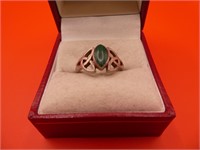Marked 925 Green Gemstone Ring Size 8