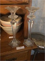 (2) Heavy Glass Candle Holders 13" Tall