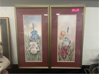 Pair Tall Framed Floral Prints