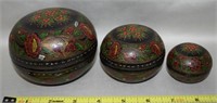 Vtg Handpainted & Carved/Etched Nesting Boxes