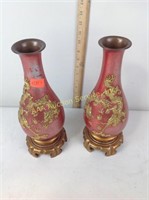 Pair Chinese lacquer dragon vases - minor cracks