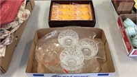 Six Crystal Stemware In Box, Pressed Glass Etc