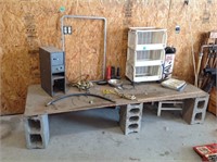 Cinder block shelf with misc shop items