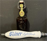 Vtg Grolsch Beer bottle and Shiner Beer Tap handle