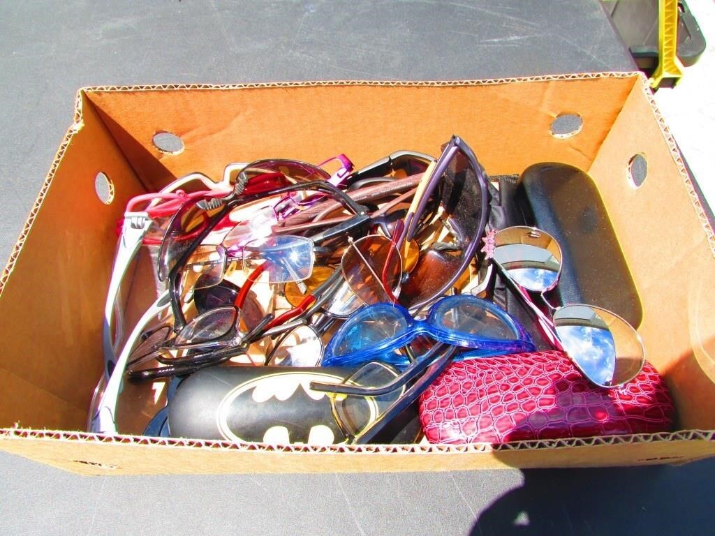 Box of Various Sunglasses, Glasses and Cases