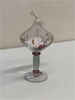 HAND PAINTED ETCHED GLASS OIL LAMP 7" TALL