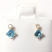 $250 14K  Blue Topaz(0.44ct) Diamond(0.06ct) Earri