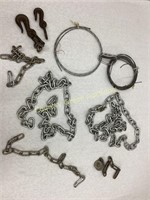 Chain and Cable Pieces and 2 chain hooks