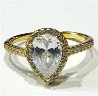 STUNNING PEAR CUT 5CT CZ ENGAGEMENT STERLING RING