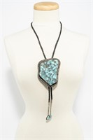 Jewelry Signed Turquoise & Silver Statement Bolo