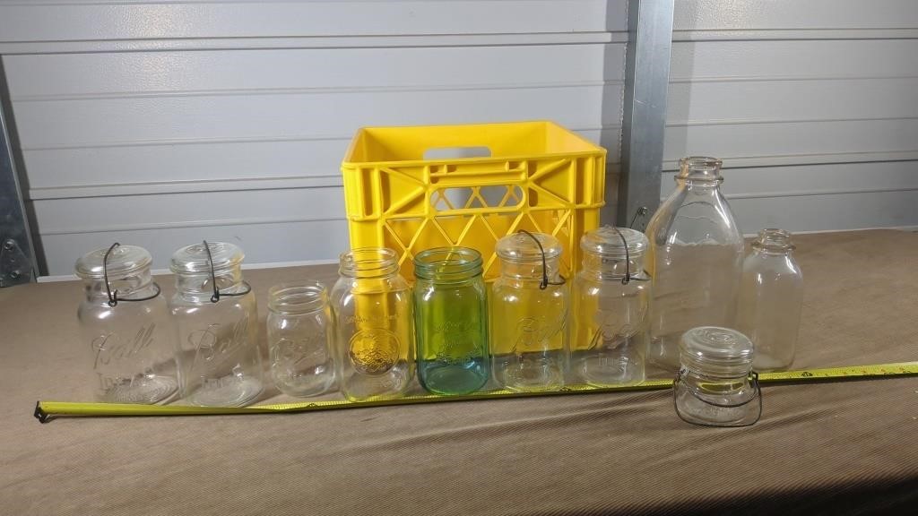 CANNING JARS WITH MILK CRATE