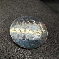 Sterling Silver Round Brooch/Pendant Monogrammed "