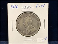 1916 Can Silver 50 Cent Piece  F15