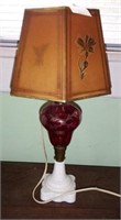 Bulbous font ruby cut to clear table lamp with