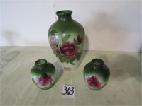3- HAND PAINTED VICTORIAN VASES 2-5", 10"