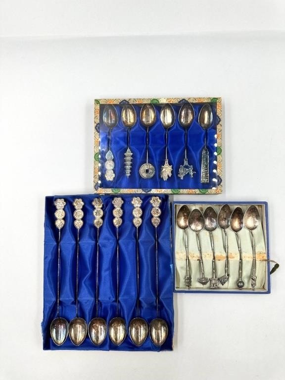 Three Sets of Sterling Silver Demitasse Spoons