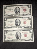 3 High Grade 1953 Red Seal $2 Notes