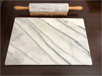 Gourmet Kitchen Marble Rolling Pin & Cutting Board