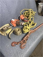 3 ratcheting straps, Lebus half inch chain