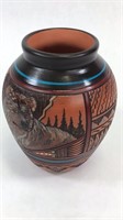 Native American Navajo Incised Pottery Jar w/ Bear