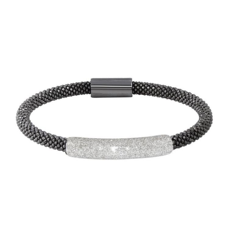 Sterling Silver Black Bar Glitter Bracelet