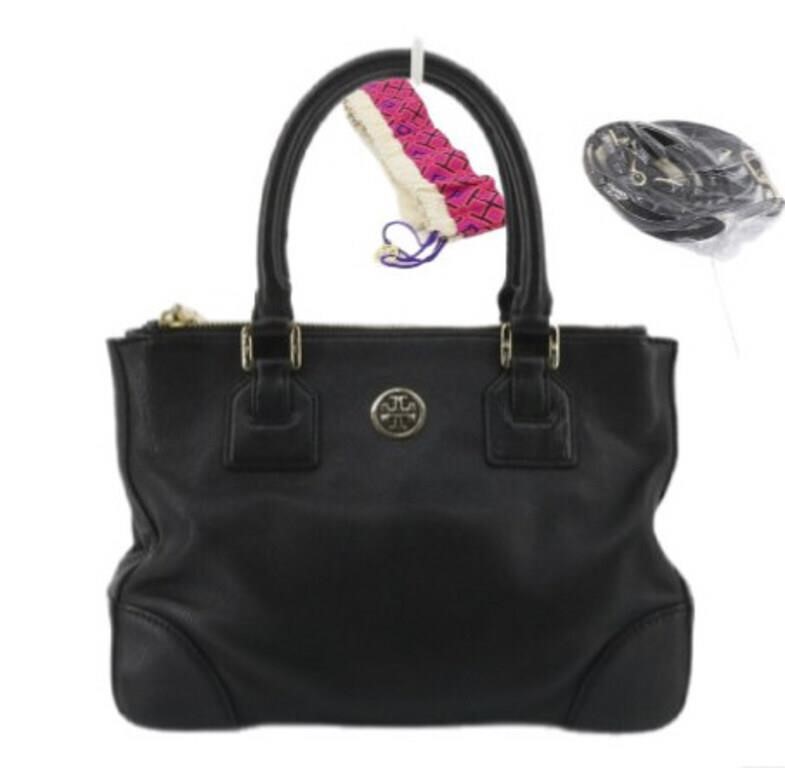 Tory Burch Black Leather Designer Tote Bag