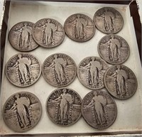 12 Silver Standing Liberty Quarters