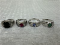 Rings, 4 Men’s: one Onyx STS 925 Stamped; one