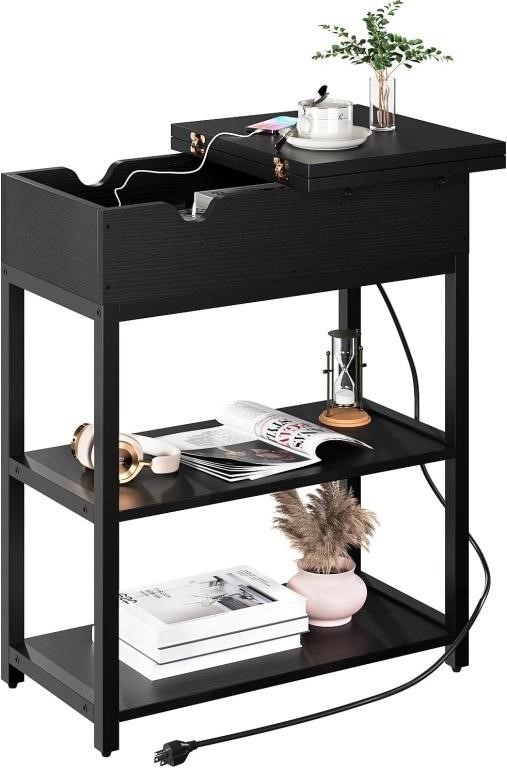 ODIKA Black Modern End Table with Charging Station
