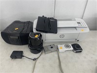 Hp printer, digital cameras, onn cd player, misc