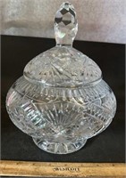 HEAVY GLASS CANDY DISH W/COVER