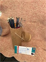 Knitting Needles in Cork wrapped case with lid