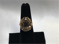 Large Oval Smokey Quartz In 10k Yellow Gold Ring