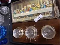 Religious painting, nautical gauge barometer.