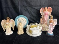 Assorted Angels Figurines, Candle Holder, & Music