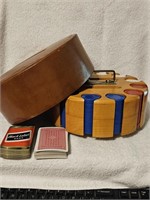 Vintage Leather Poker Chip Rotating Caddy