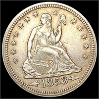 1853 A+R Seated Liberty Quarter CLOSELY