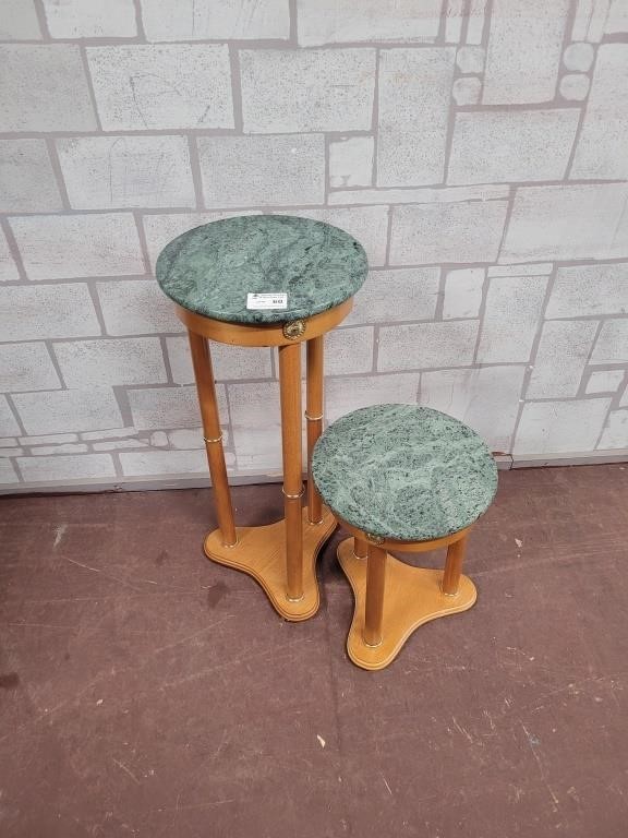 Two marble top side tables or plant stands