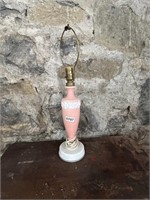 VINTAGE PINK AND WHITE  METAL BASE LAMP