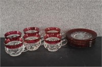 Kings Crown Ruby Thumbprint Cups & Saucers
