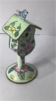 Mini Enameled Brass Bird House Trinket Box UJC