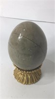 Vintage Stone Egg On Brass Stand UJC
