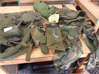 Military gear, 2 pair S rain pants, L parachute