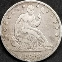 1849 US Seated Liberty Silver Half Dollar Nice
