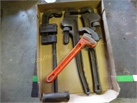 Lot of 3 Pipe Wrenches and Cutter Largest is 18"