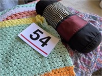 Crocheted blankets, bollister pillow and comforter